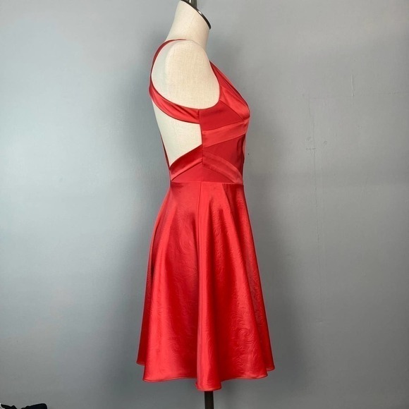HAILEY Logan Adrianna Papell Red Embossed Satin Short A-Line Dress Juniors' 5/6 - Picture 5 of 11